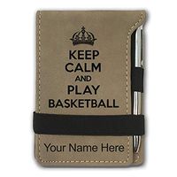 Mini Notepad, Keep Calm and Play Basketball, Personalized Engraving Included (Light Brown)