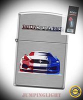 5309 Ford Mustang Brushed Chrome Full Size Lighter with Flint Pack - Premium Lighter Fluid (Comes Unfilled) - Made in USA!