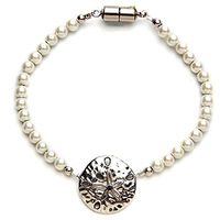 Silver Sand Dollar White Magnetic Therapy Bracelet (Size Small - 7")