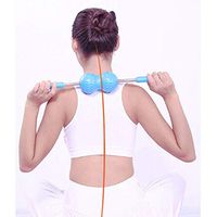 Multifunction Neck Massager Tuina Round Double Ball Roller Cervical Vertebra Waist Back Spine Handheld Full Body Massage Stick Hammer Blue Household