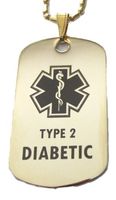 Type 2 Diabetes Diabetic Medical Alert Tag Pendant in Gold or Silver (Gold)