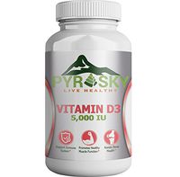 Vitamin D3 Pyrasky Nutrition 5,000 IU for Heart and Arterial Health, Healthy Blood Pressure, Bone Health and More, 60 Count