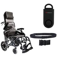 Karman VIP-515 Aluminum Lightweight Transport Wheelchair VIP515TP-18, 18"W X 16"D Seat, Flip Back Adjustable Armrests & Free 130 dB Black Personal Safety Alarm/Siren! + Black Seatbelt!