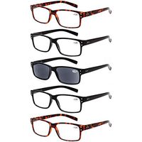 Reading Glasses 5 Pairs Quality Readers Spring Hinge Glasses for Reading for Men and Women (2 Black 2 Tortoise 1sun, 4.00)