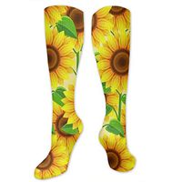Medical&Circulation Compression Socks (15-20 mmHg) for Nurses, Yellow Sunflower Floral Blossom Flower Plant Drawing Nursing Graduated Long Stockings for Air Travel/Pregnancy