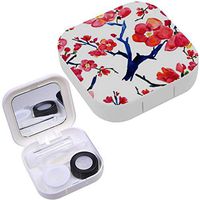 Portable Contact Lens Case Box Travel Kit Mirror + Bottle + Tweezers Container Holder [ Sakura Flowers ]