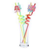 Amamcy Reusable Mermaid Twister Jumbo Drinking Plastic Straws 4Pcs Set for kids Birthday Party Decorations