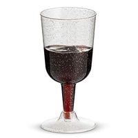 50 Silver Glitter Disposable Wine Glasses | 7 oz. Clear Hard Plastic Fancy Cups (50-Pack) by BloominGoods