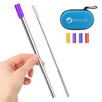 Stainless Steel Straws, WECLUB Portable Reusable Telescopic Collapsible Straw with Case, 4 Silicon Tips, Collapsible Metal Cleaning Brush, Keychain Clips Included. (1 Pack)