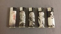 JS & Caren Classic Marilyn Monroe Lighters S1 Set of 5 Electronic Flame Cigarette Smoking Movie Starlet Fire