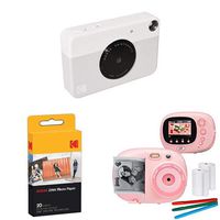 KODAK PRINTOMATIC Digital Instant Print Camera (Yellow), with Extra Paper and Kids Instant Print Camera & Video Camcorder Bundle with Frames, Filters for Hours of Fun - Pink