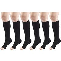 15-20 mmHg Compression Stockings for Men and Women, Knee High Length, Open Toe Black Small (6 Pairs)