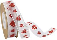 Organza Ribbon Love Heart Printed Satin Ribbons for Valentine's Day Gift Package Wrapping, Hair Bow Clips & Accessories Making, Crafting, Wedding Decor - White