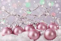 Leowefowa Pink Christmas Balls Backdrop 7x5ft Vinyl Winter Photography Backgroud Snow Covered Tree Branch Dreamy Falling Snowflake Bokeh Shiny Halos Backdrop Children Party Girls Photo Backdrop