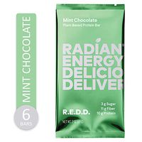 REDD Vegan Protein Bar - Mint Chocolate - 6 Bars - Healthy Snack with 10g Plant-Based Protein, Low Sugar, Gluten-Free, Dairy-Free, High Fiber, Probiotics