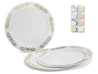 " OCCASIONS" 40 Plates Pack, Vintage Party, Disposable Wedding Party Plastic Plates (10.25'' Dinner Plate, Portofino White & Gold)