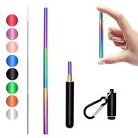 Senneny Telescopic Reusable Straws Stainless Steel Metal Drinking Rainbow Straw Portable Collapsible Straw with Travel Case Cleaning Brush Keychain (Black)
