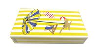 The Joy of Light Designer Matches Beach Scene Yellow Stripe UV Coated Embossed 4" Collectible Matchbox