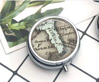 Florida Vintage Map Keychain - Floridian - Tampa Bay - Miami - Ft. Lauderdale - Orlando - St. Augus pill box/pill case-Round pill box/case- Three-compartment pill box/pill case Everyday Gift Key Chain