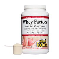 Whey Factors by Natural Factors, Grass Fed Whey Protein Concentrate, Aids Muscle Development and Immune Health, Gluten Free, Strawberry, 2 lbs (34 Servings)