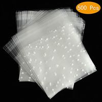 BKpearl 500 Pcs Clear Cellophane Bags, 4"x4" Self-adhesive Sealing Treat Bags OPP Plastic Bag White Polka Dot Treat Bags for Candy, Soap, Cookie, Valentine Chocolates