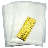 Magic&shell Treat Bag 300PCS 6 x 4 Inch Clear Cellophane Cello Treat Bags for Bakery, Cookies, Candies,Dessert with Yellow Twist Ties