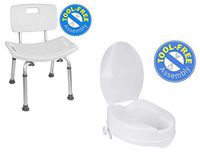 Vaunn Medical Bathroom Safety Bundle - Shower Chair with Back and Toilet Seat Riser