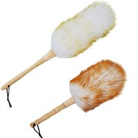 M-jump 2 PCS Wool Duster with Solid Wooden Handle,Flexible Head,Leather Hang Strap,Comfortable Grip Natural Feather Duster for Cleaning Screen,Funiture,Ceiling Fans,Blinds etc(2 Pack)
