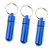 3 Pieces Mini Pill Case Box Holder Keychain Fob Bottle w/Key Ring for Easy Carrying - Blue