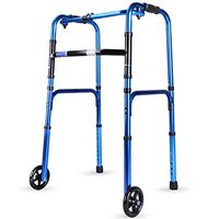 ECHOV Walking Mobility Aid Portable Elderly Walker, Lightweight Aluminum Trolley， with Wheel Walker, Foldable, Adjustable, Loadable 100kg (Color : Blue, Size : 78-95cm)