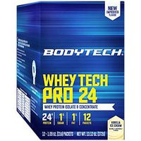 BodyTech Whey Tech Pro 24 Protein Powder Protein Enzyme Blend with BCAA's to Fuel Muscle Growth Recovery, Ideal for PostWorkout Muscle Building Vanilla Ice Cream (12 Packets)