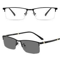 Fashion new high-end men's business Sun photochromic metal half frame brand designer reading glasses (black+1.0)