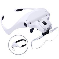 Headband Magnifier with LED Light,Handsfree Reading Magnifier Glassses with 5 Detachable Lenses for Close Work,Jeweler's Loupe,Electronic Repair