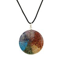 Piezo Orgonite Disk Hex Chakra Pendant Necklace with 7 Types of Bionized Crystals for Each Chakra – Tested Cell Phone Radiation Shield -Protects from 5G Cell Technology –Negative Energy Transformer