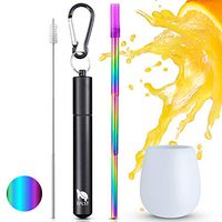 EPLST Collapsible Straw Reusable Metal Straws Stainless Steel Drinking Telescopic Straw Easy Clean Portable + Aluminum Case Cleaning Brush Keychain Silicone Tip Free Wine Cup for 12 20 30oz Cup Black