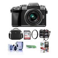 Panasonic Lumix DMC-G7 Mirrorless Micro 4/3s Camera with 14-42mm Lens, SILVER - Bundle with Camera Case, 32GB SDHC Card, Cleaning Kit, Memory Wallet, Card Reader, 46mm UV Filter, Software Package