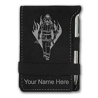 Mini Notepad, Fireman, Personalized Engraving Included (Black with Silver)