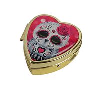 COW GO GO Cute Pink Day of The Dead Sugar Skull Owl Custom Design Fashion Gold Heart Glass Pill Case Decorative Metal Pill Box