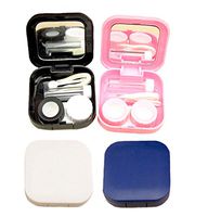 KISEER 4 Pcs Mini Contact Lens Case Travel Kit Contact Lens Box Holder Soak Storage Container with Mirror Bottle Tweezers Stick Remover Tool