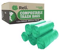 Reli. Compostable 13 Gallon Trash Bags (150 Count Bulk) Green, Biodegradable Compost Trash Bags 13 Gallon - 16 Gallon, Kitchen Tall Garbage Bags, Eco-Friendly, Decompostable (13 Gal)
