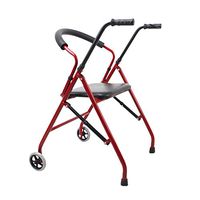 Walking Frame with Wheels and Seat | Lightweight Folding Walker for Adults, Non-Slip, Adjustable Height (79-89cm), Limited Mobility Aid,Red