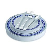 100 Piece Royal Blue Silver Disposable Plastic Plates & Plastic Silverware Set Heavyweight Place Setting Service For 20 Guests Includes 20 Dinner Plates 20 Dessert Plates 20 Forks 20 Spoons 20 Knives