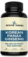 Korean Panax Ginseng 10% Extract - Naturally Supports Energy, Focus and Brain Functions - 500 MG Extract Per Serving, 60 Servings, 60 Capsules - by Revive Herbs