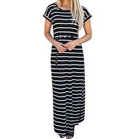 muyuhan Women's Casual Striped Printed Short Sleeve Bandage Long Maxi Dress(Black,L)