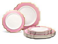 " OCCASIONS" 120 Plates Pack,(60 Guests) Heavyweight Premium Wedding Party Disposable Plastic Plates Set -60 x 10.5'' Dinner + 60 x 8'' Salad/Dessert(Imperial in Light Pink & Gold)