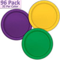 96 Paper Dinner Plates (9") - Sunshine Yellow, Deep Purple, Emerald Green - 32 Per Color, 3 Colors - Great Assortment for Birthday Parties, Weddings, Holidays, Baby Shower, Celebrations, and more