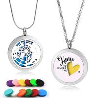 Two Design Essential Oil Diffuser Necklaces Pendant Aromatherapy Jewelry for Women and Girls(Globe & Home Design) with 2 Styles Chains & 12 Felt Pads