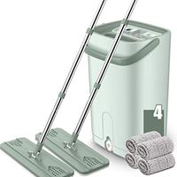 ZCXBHD Mop and Bucket System Set, Fiber replacement Pads 360 DEGREE Cleaner Sweeper Double pole 2 Chamber With drain hole Complete Keeps Your Hands clean for all Floor Self Cleaning (Color : Green)