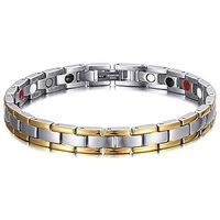 HiTreasure Men Women Gold Silver Titanium Steel Negative Ions Magnetic Therapy Health Link Bracelet for Arthritis Pain Relief (Imported,3000 Gauss Each Link)