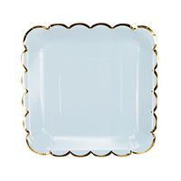 Geeklife Square Paper Plates with Sparkly Gold Foil Border ,9 inch Paper Dessert Plates , Elegant Blue Decorative Party Plates Set , 20 count